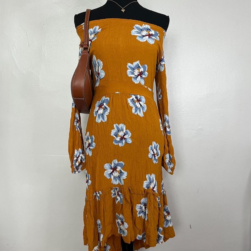 Old Navy Floral Off Shoulder Maxi Dress | Boho Smocked Ruffle Hem XL - Picture 2 of 5